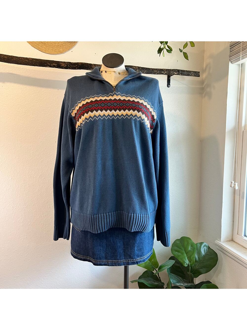 Vintage Dockers 100% Cotton Blue Woven 1/4 Collared Pullover Sweater Size XXL